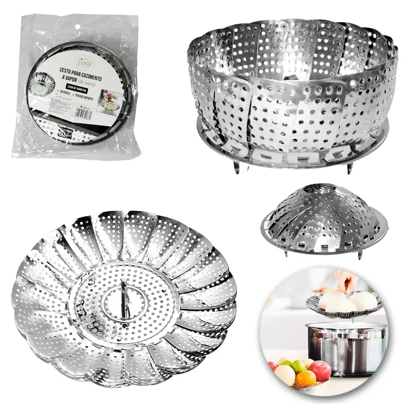 CESTO RETRATIL PARA COZIMENTO A VAPOR DE INOX 23CM DE Ø