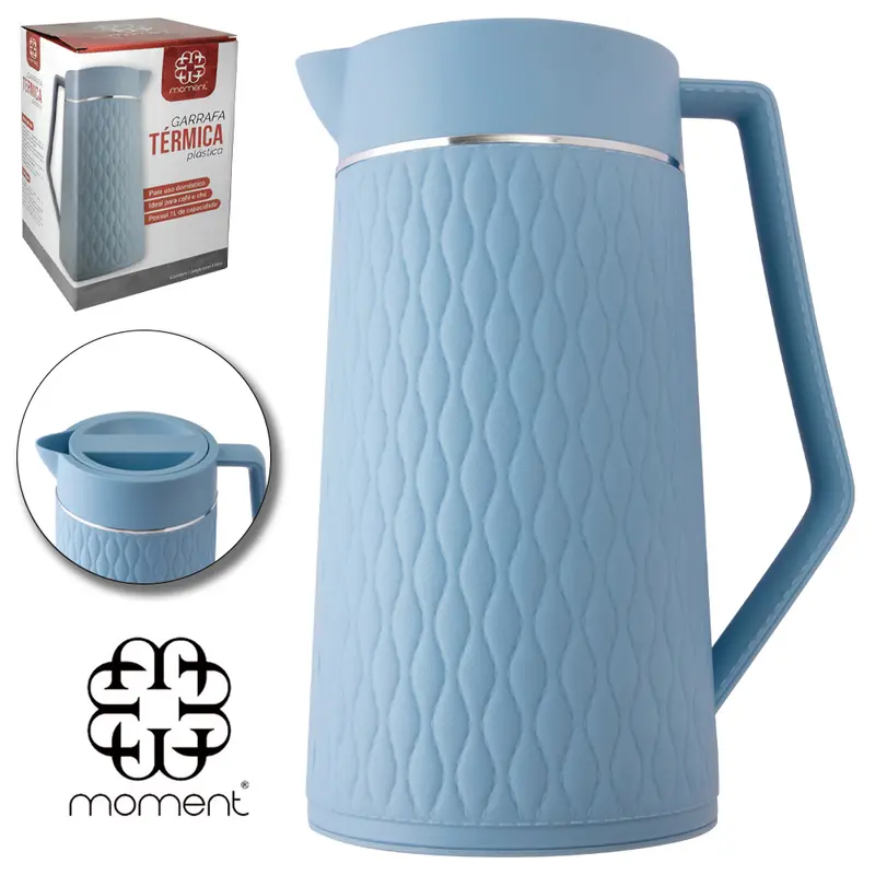 GARRAFA TERMICA COM AMPOLA DE VIDRO AZUL MOMENT 1L