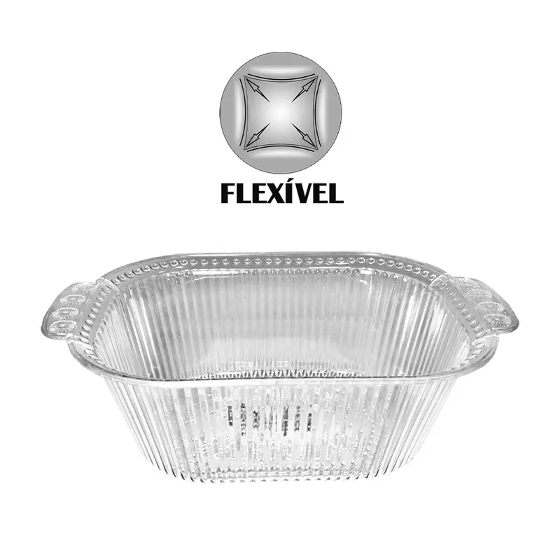 TIGELA SALADEIRA / FRUTEIRA DE PLASTICO PET FLEXIVEL OVAL COM ALCA 26X16,5X8,5CM