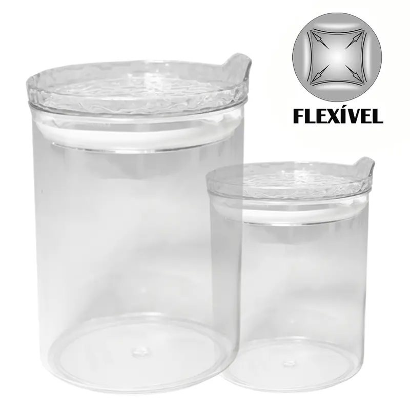 CONJUNTO DE POTE DE PLASTICO PET FLEXIVEL REDONDO EMPILHAVEL COM TAMPA HERMETICA 2 PECAS 900 / 440ML
