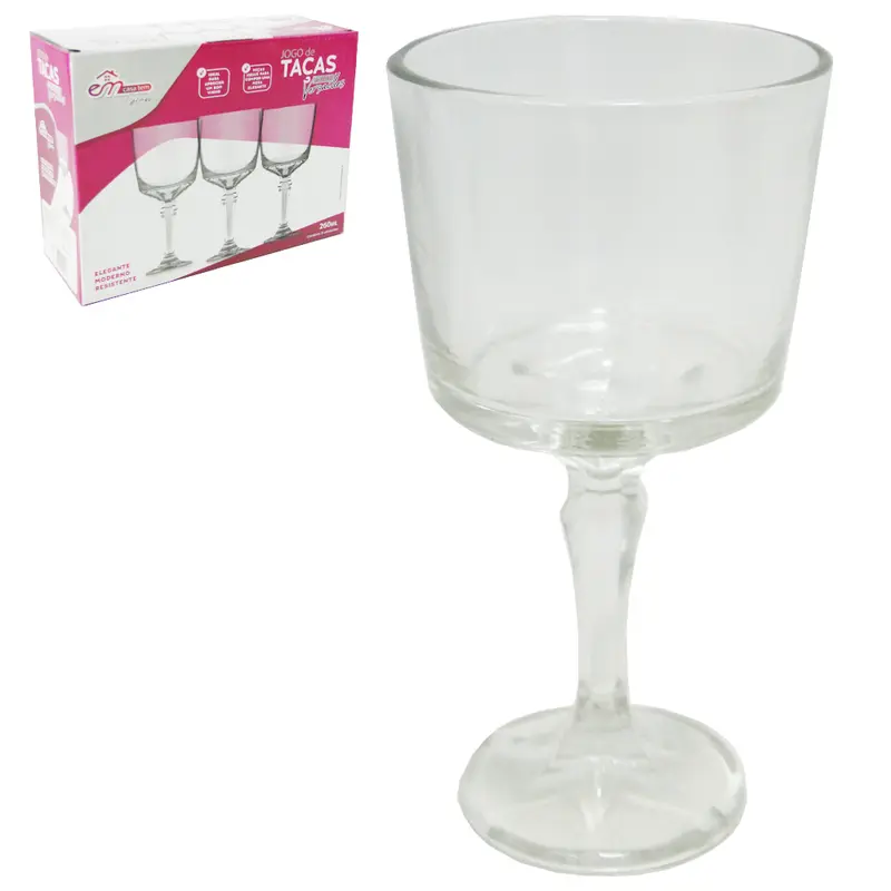 JOGO DE TACA DE VIDRO VERSAILLES GLASS COM 3 PECAS 260ML NA CAIXA