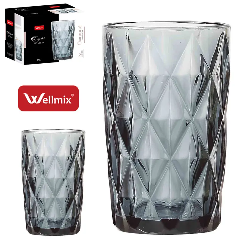 JOGO DE COPO DE VIDRO DIAMOND COLLECTION PRETO FUME COM 2 PECAS 370ML