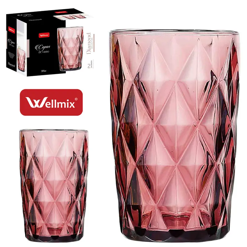 JOGO DE COPO DE VIDRO DIAMOND COLLECTION ROXO COM 2 PECAS 370ML