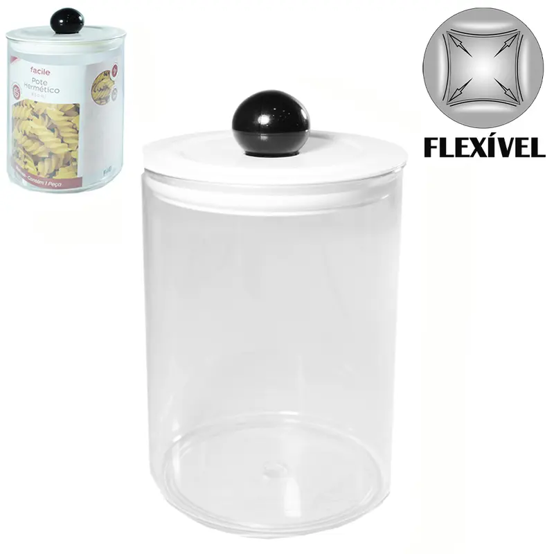 POTE DE PLASTICO PET FLEXIVEL REDONDO COM TAMPA HERMETICA 850ML