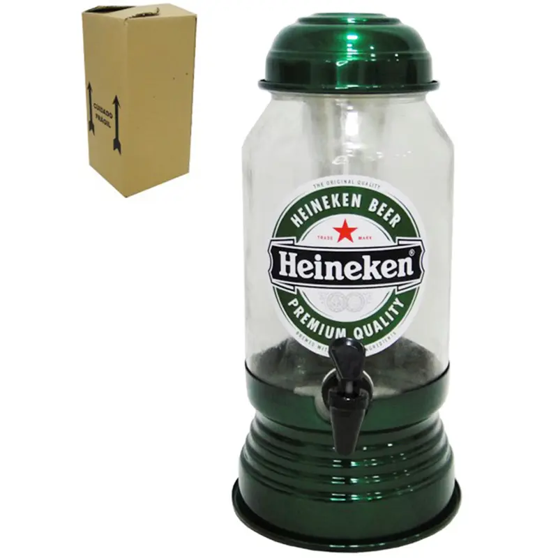 CERVEJEIRA / CHOPEIRA DE VIDRO COM BASE E TAMPA DE ALUMINIO HEINEKEN 2,6 L NA CAIXA