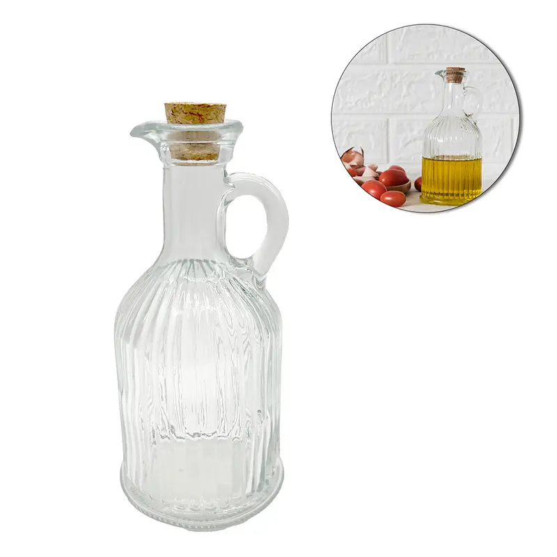 AZEITEIRO / VINAGREIRO / GARRAFA DECORATIVA DE VIDRO COM ALCA + TAMPA ROLHA CORTICA ROMA 300ML