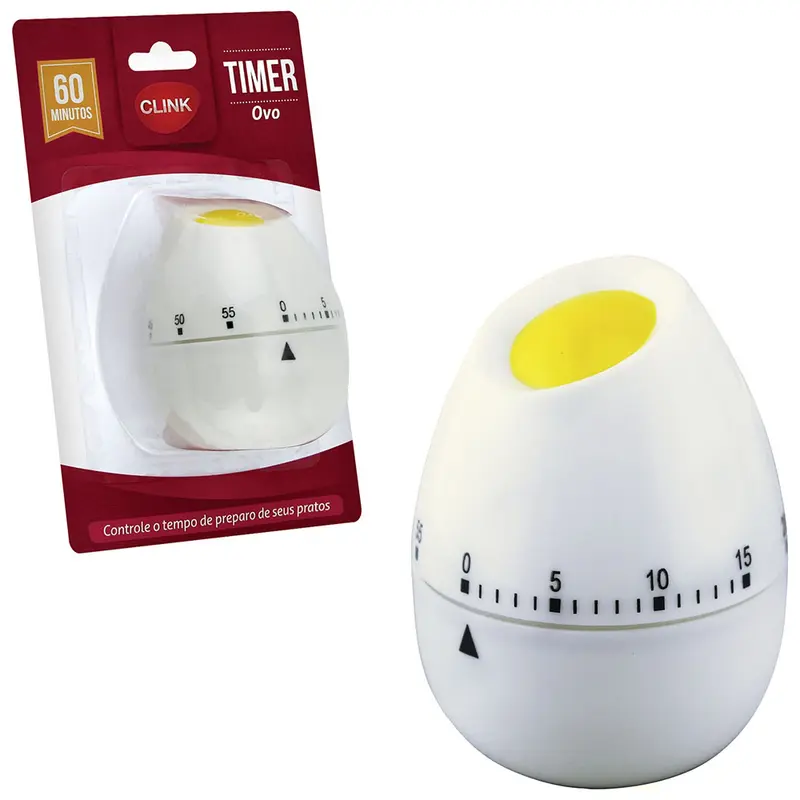 TIMER 60 MINUTOS DE PLASTICO OVO 7,6X5,7CM DE Ø NA CARTELA