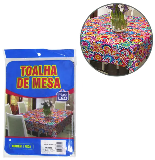 TOALHA DE MESA DE PLASTICO PE QUADRADA ESTAMPAS SORTIDAS 135X135CM