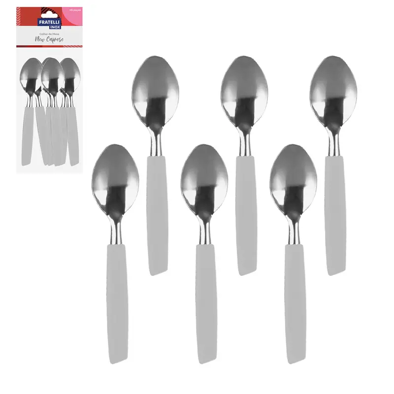 COLHER DE MESA DE INOX CABO PLASTICO CINZA NEW CAPRESE 6 PECAS 19X4CM