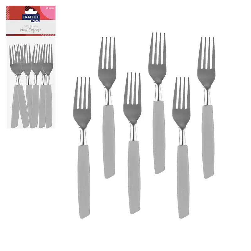 GARFO DE MESA DE INOX CABO PLASTICO CINZA NEW CAPRESE 6 PECAS 19X2,5CM