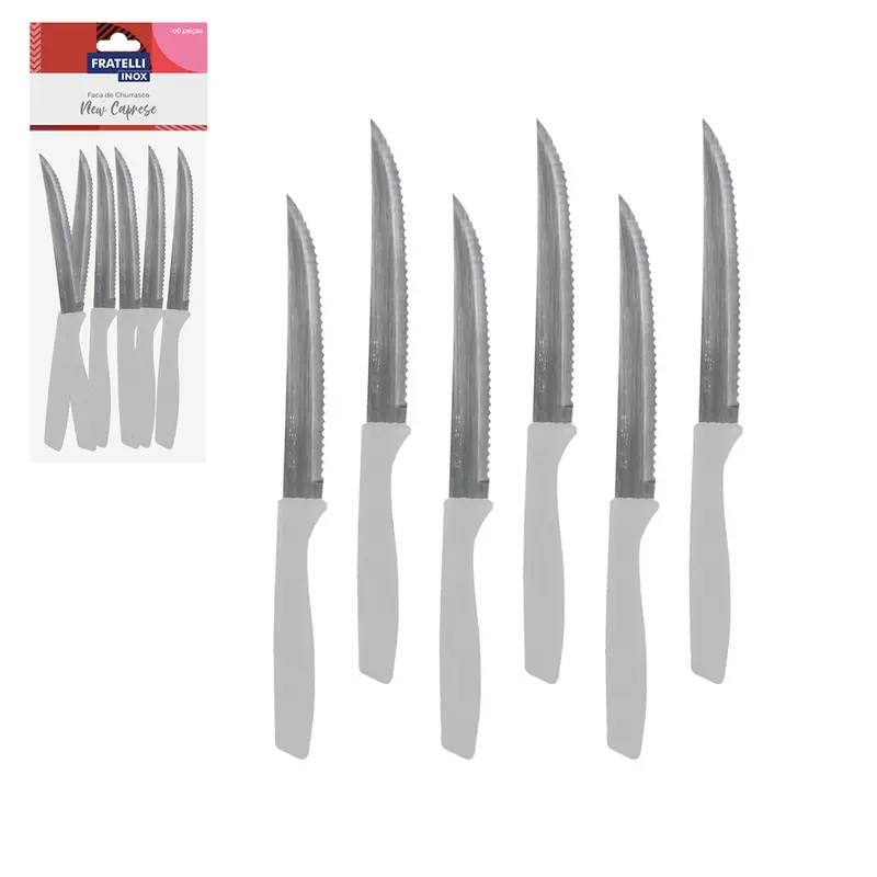 FACA DE MESA DE INOX CABO PLASTICO CINZA NEW CAPRESE 6 PECAS 20,5CM