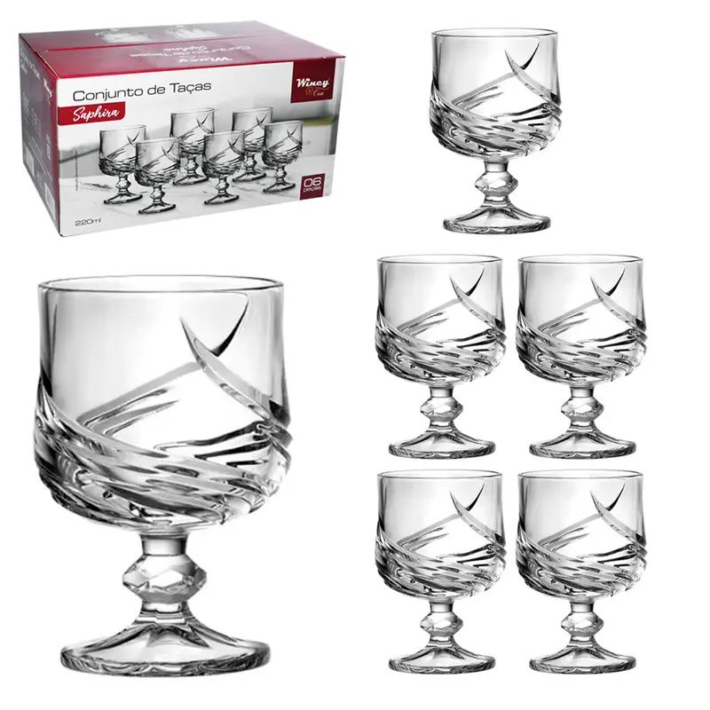 JOGO DE TACA DE VIDRO PARA AGUA / VINHO SAPHIRA COM 6 PECAS 220ML