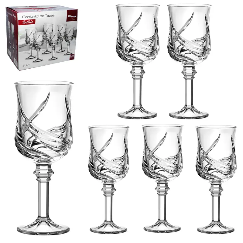JOGO DE TACA DE VIDRO PARA AGUA / VINHO BALLETE COM 6 PECAS 217ML