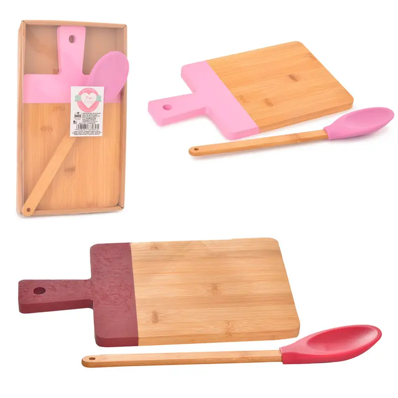 TABUA DE CORTE DE MADEIRA / BAMBU MULTIUSO RETANGULAR COM PEGADOR COLHER DE SILICONE