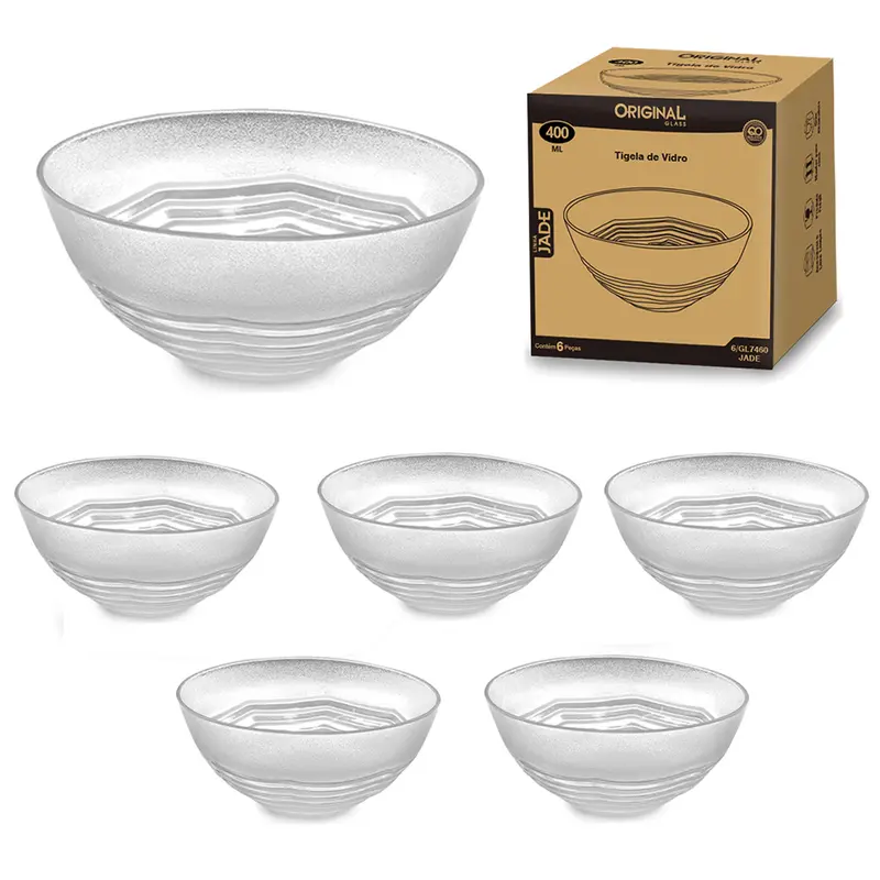 JOGO DE TIGELA DE VIDRO REDONDA PARA SOBREMESA JADE COM 6 PECAS 400ML 12,9CM DE Ø