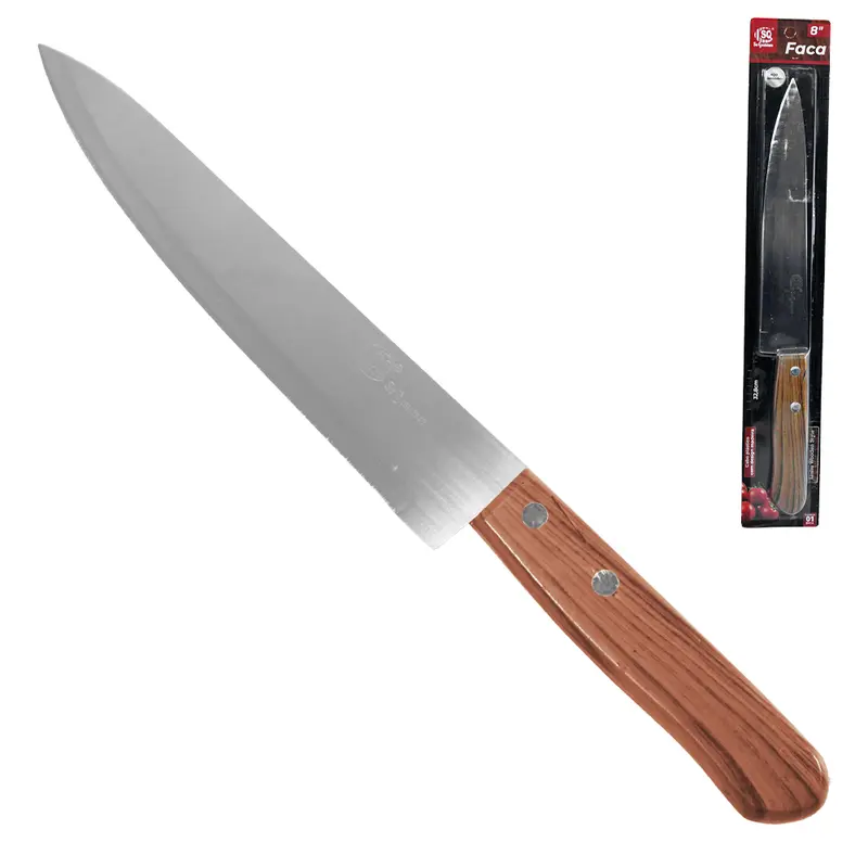 FACA DE CARNE / PEIXEIRA DE INOX 8 CABO PLASTICO TIPO MADEIRA