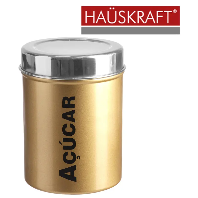 POTE DE INOX REDONDO ACUCAR DOURADO COM TAMPA VIENA HAUSKRAFT 600ML