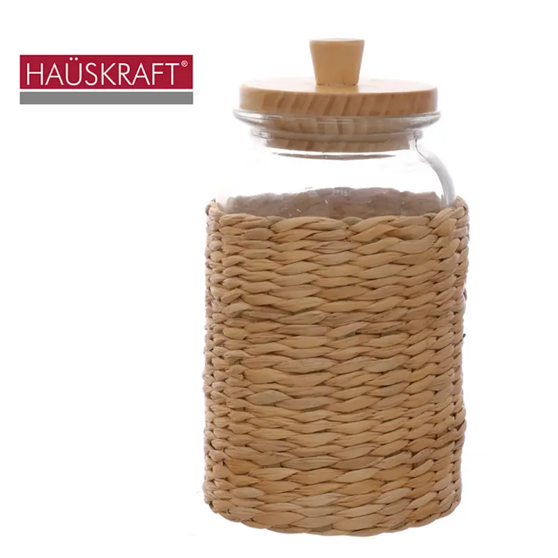 POTE DE VIDRO REVESTIDO EM FIBRA COM TAMPA HERMETICA MADEIRA / BAMBU SUNSET HAUSKRAFT 1,3L
