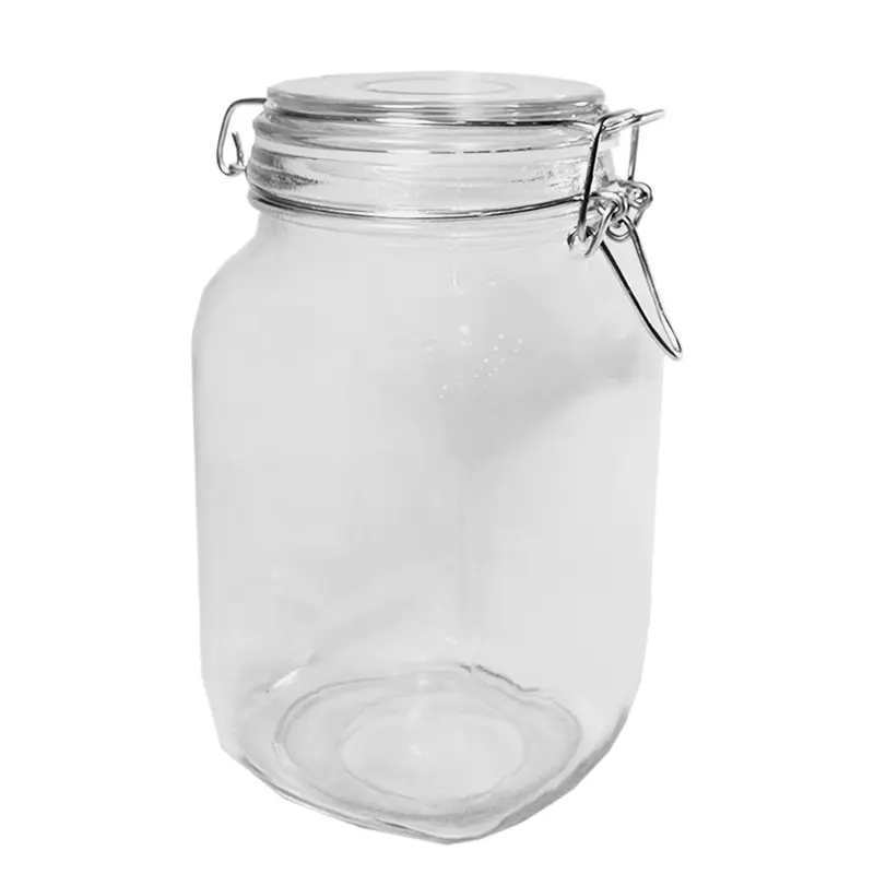 POTE DE VIDRO QUADRADO COM TAMPA HERMETICA DE VIDRO E FECHO 1500ML