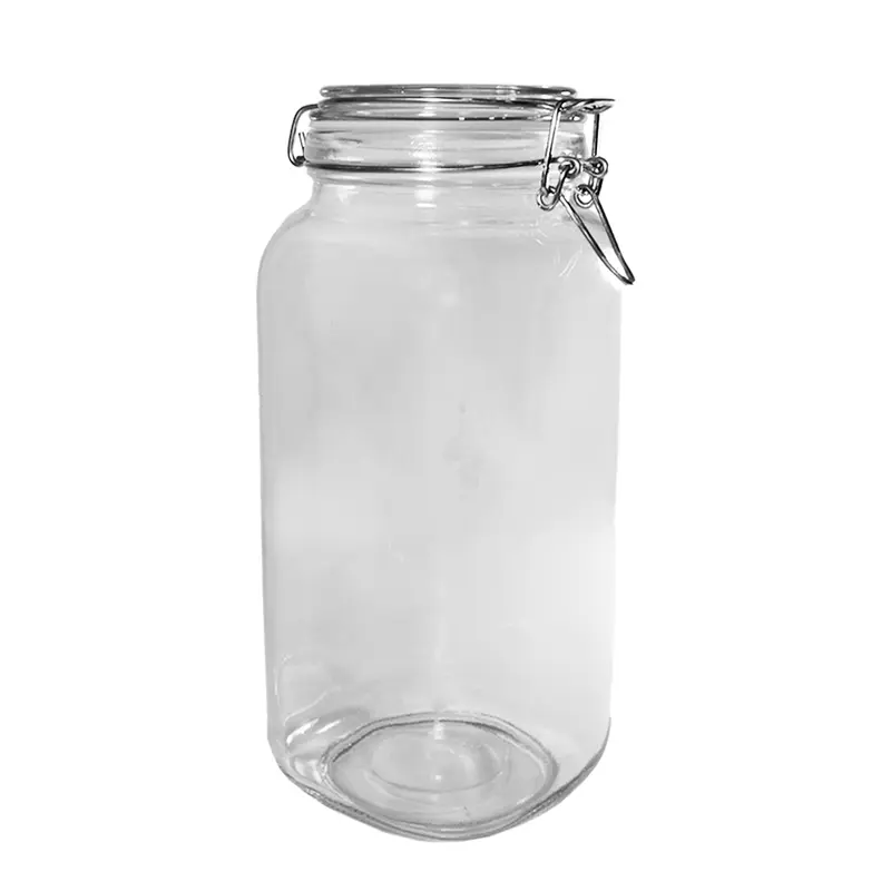 POTE DE VIDRO QUADRADO COM TAMPA HERMETICA DE VIDRO E FECHO 2200ML