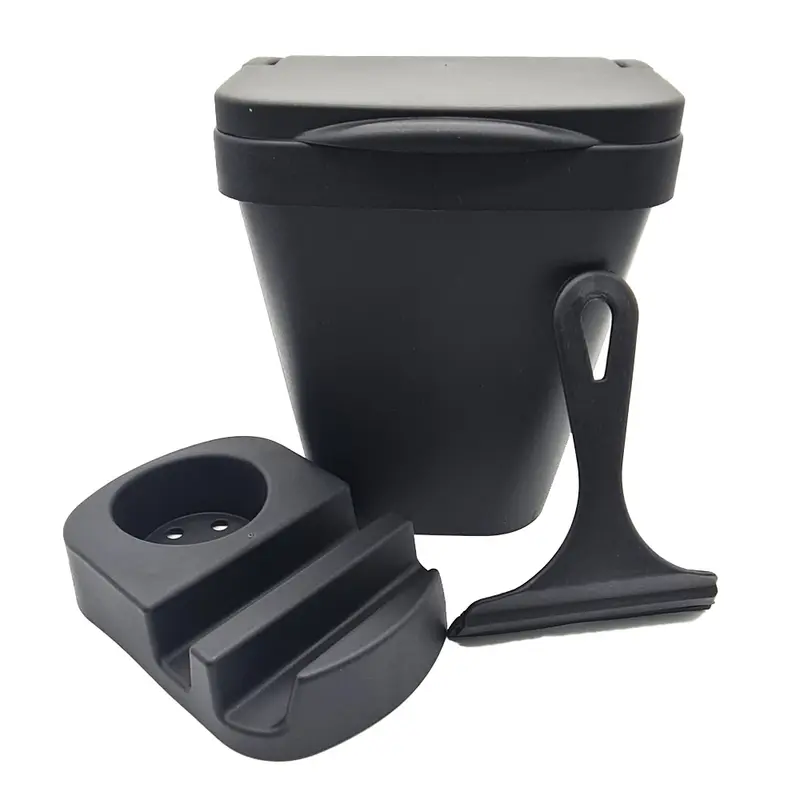 KIT PIA DE PLASTICO PRETO COM LIXEIRA 4,8L + PORTA DETERGENTE / ESPONJA E RODO