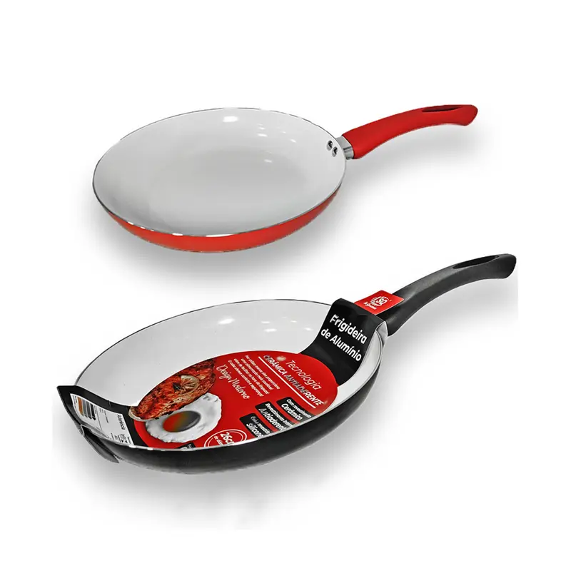 FRIGIDEIRA REVESTIDA CERAMICA ANTIADERENTE VERMELHA / PRETA CABO EMBORRACHADO (SILICONE) 20CM DE Ø