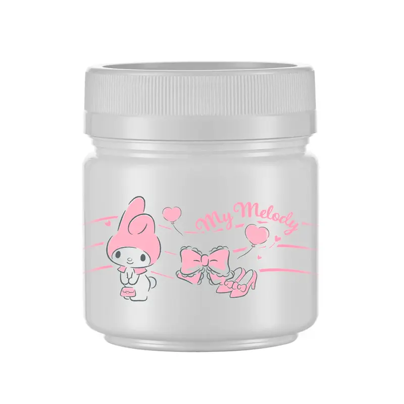 POTE DE PLASTICO REDONDO BRANCO MY MELODY EMPILHAVEL COM TAMPA DE ROSCA 150ML