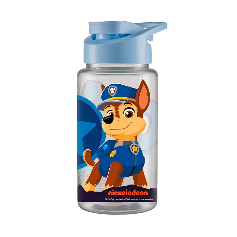 GARRAFA SQUEEZE DE PLASTICO PET AZUL PATRULHA CANINA CHASE COM TAMPA E ALCA 500ML