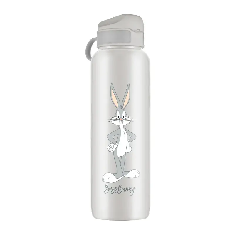 GARRAFA SQUEEZE DE PLASTICO PET CINZA PERNALONGA COM TAMPA + ALCA 1000ML