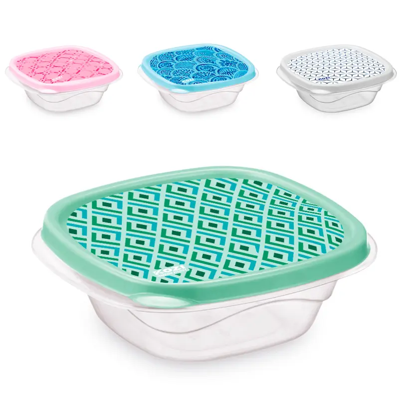 ORGANIZADOR DE PLASTICO QUADRADO COM TAMPA GEOMETRICO 800ML