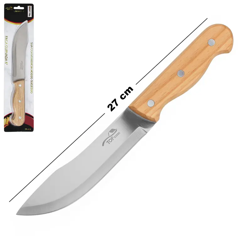 FACA DE COZINHA DE INOX CURVADA 6'' CABO MADEIRA TOP CASA