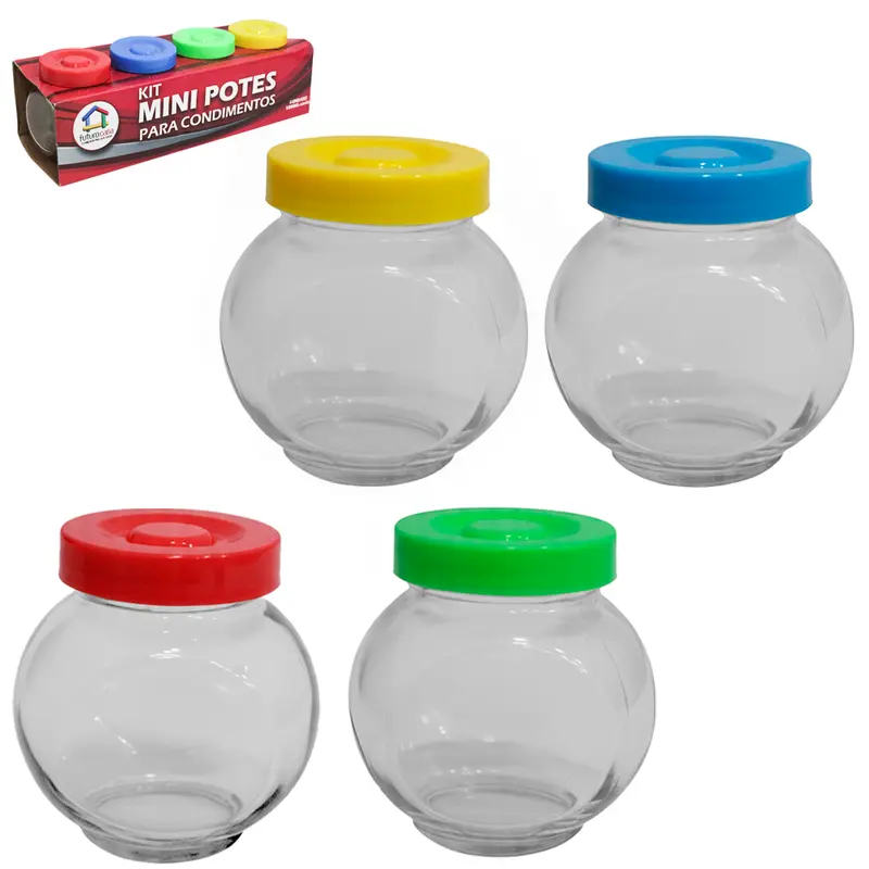 PORTA CONDIMENTO DE VIDRO COM TAMPA DE PLASTICO COLORS 4 PECAS 200ML
