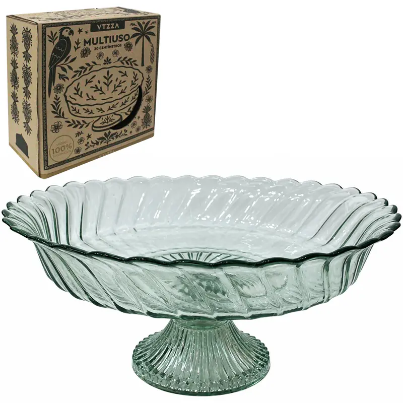 CENTRO DE MESA DE VIDRO REDONDO COM PE CALIFORNIAZAO NATURAL 14,5X30CM DE Ø