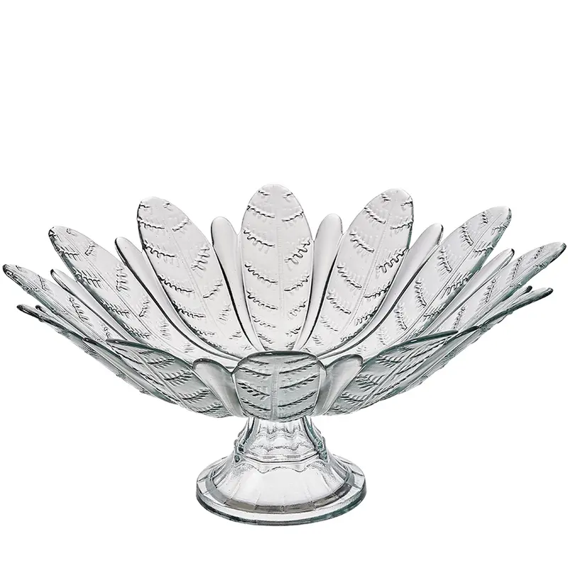 CENTRO DE MESA DE VIDRO REDONDO COM PE FOLHAS 18X39CM DE Ø