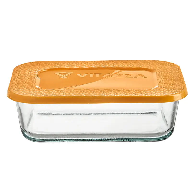 POTE DE VIDRO RETANGULAR COM TAMPA DE PLASTICO 1L