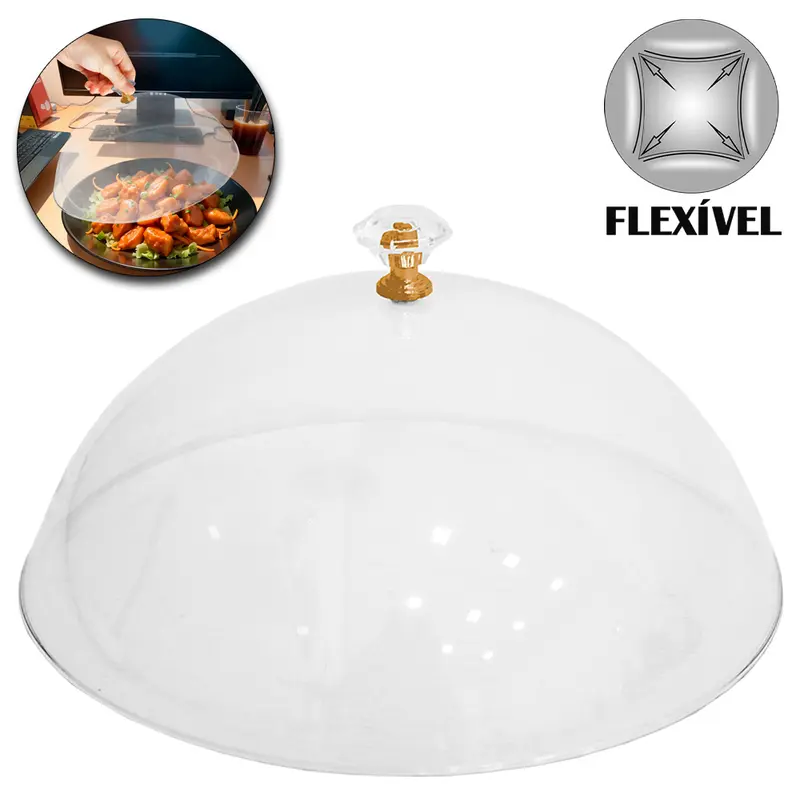 TAMPA / PROTETORA PARA ALIMENTOS COM POMEL DE PLASTICO PET FLEXIVEL 27,5CM DE Ø