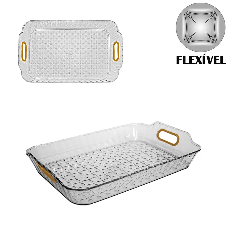 BANDEJA DE PLASTICO PET FLEXIVEL RETANGULAR COM ALCA 26X17X4CM