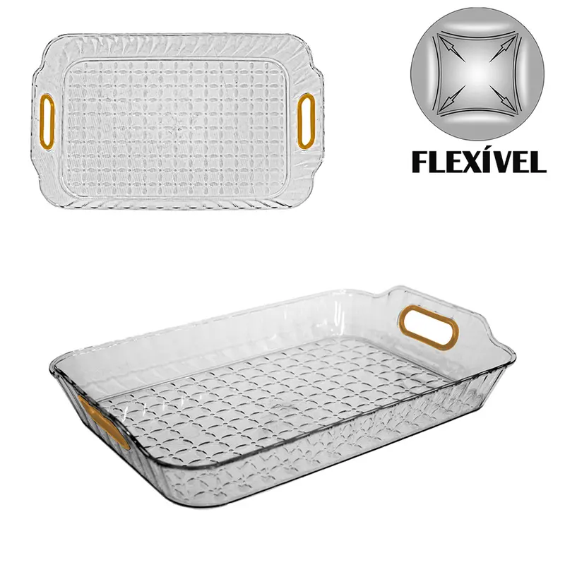 BANDEJA DE PLASTICO PET FLEXIVEL RETANGULAR COM ALCA 30,5X20X4,2CM