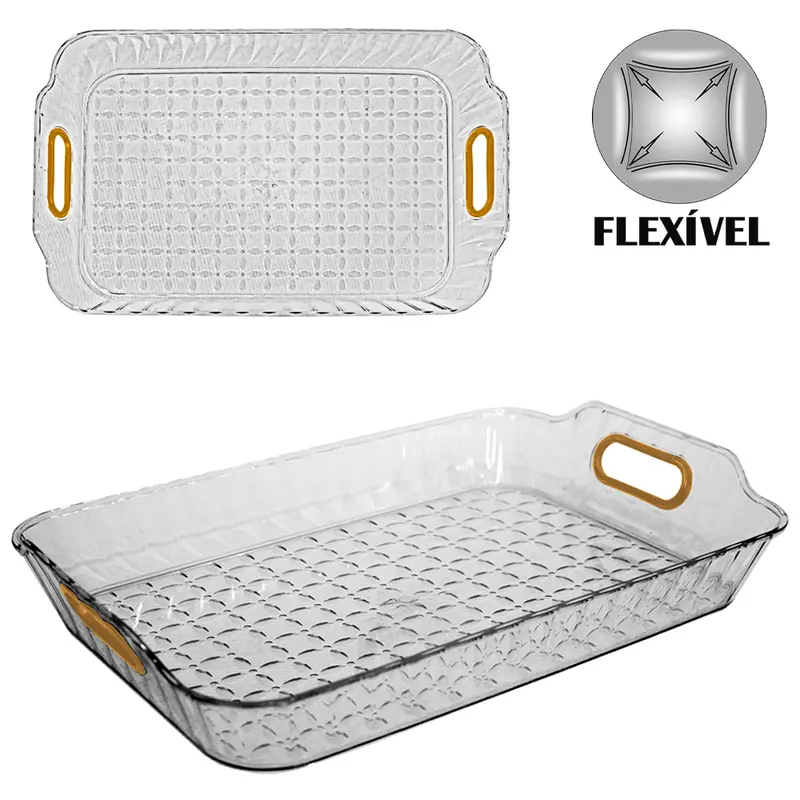 BANDEJA DE PLASTICO PET FLEXIVEL RETANGULAR COM ALCA 35X24X5CM