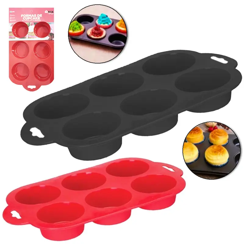 FORMA DE SILICONE RETANGULAR PARA CUPCAKE COM 6 CAVIDADES 28,5X17X3CM