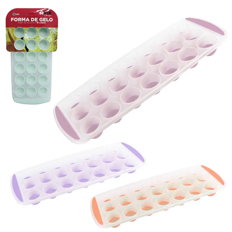 FORMA DE GELO COM 18 CAVIDADES REDONDA DE SILICONE / PLASTICO 25X11,8CM