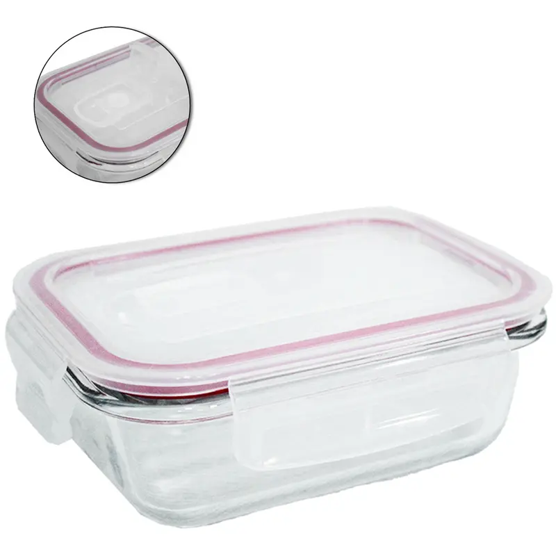 POTE DE VIDRO BOROSSILICATO RETANGULAR COM TAMPA HERMETICA VERMELHO + VALVULA E TRAVA 1040ML