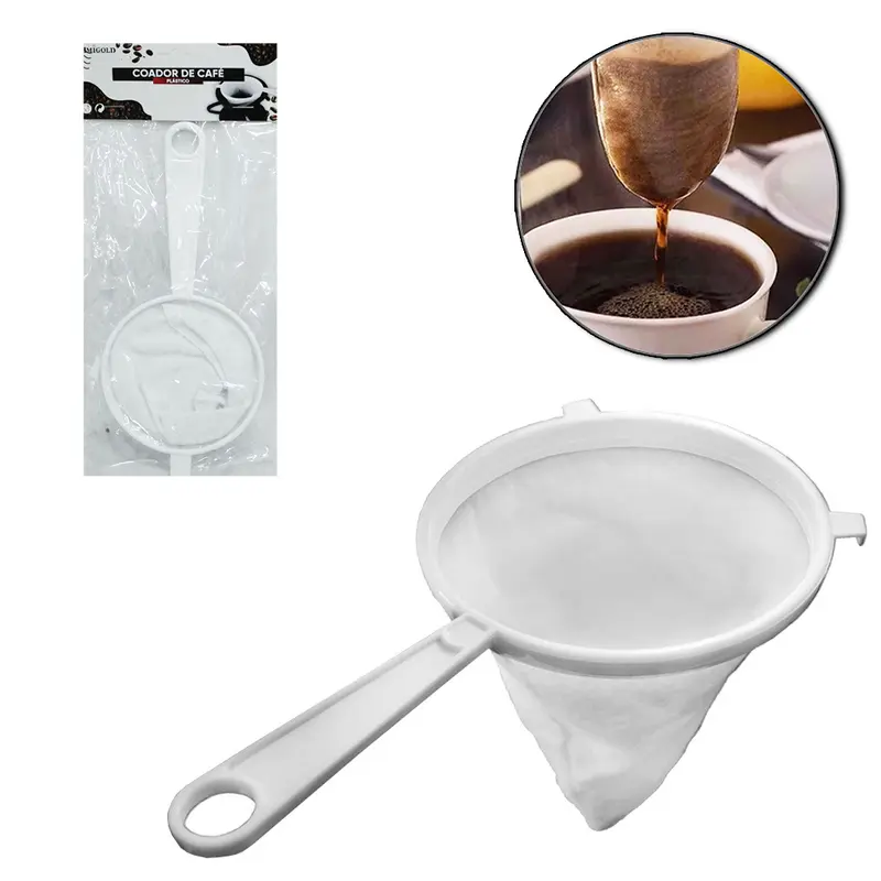 FILTRO / COADOR DE CAFE DE PANO FLANELADO CABO PLASTICO BRANCO 21,5X9,5CM DE Ø