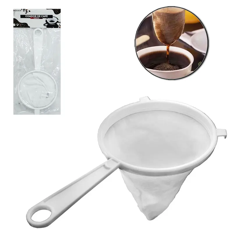 FILTRO / COADOR DE CAFE DE PANO FLANELADO CABO PLASTICO BRANCO 23X11,5CM DE Ø