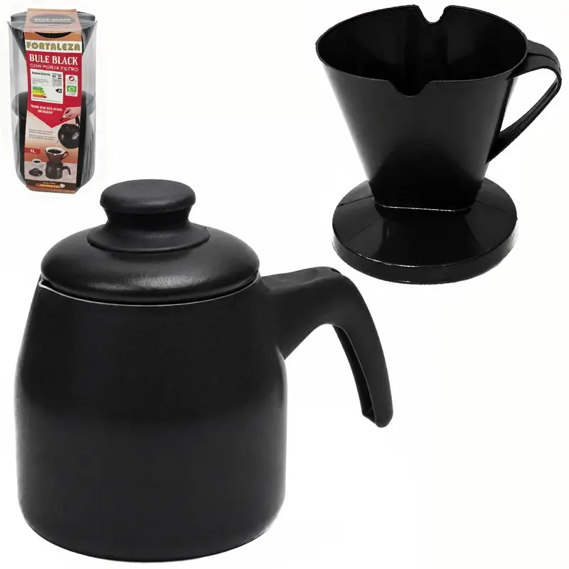 BULE DE ALUMINIO BLACK 1L COM TAMPA + PORTA FILTRO / COADOR DE CAFE 103 DE PLASTICO