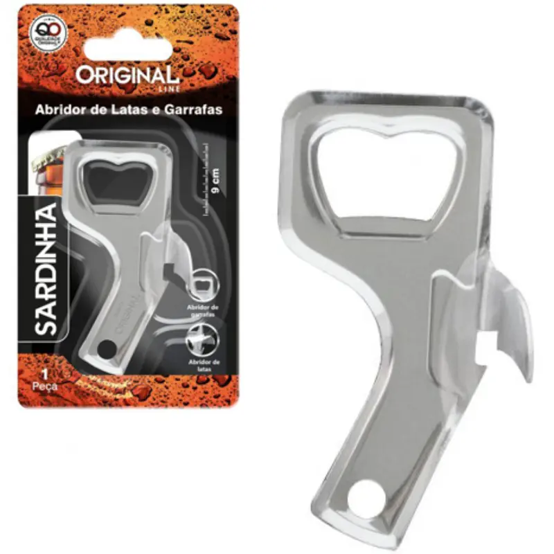 ABRIDOR DE GARRAFA / LATA DE INOX SARDINHA 9CM NA CARTELA
