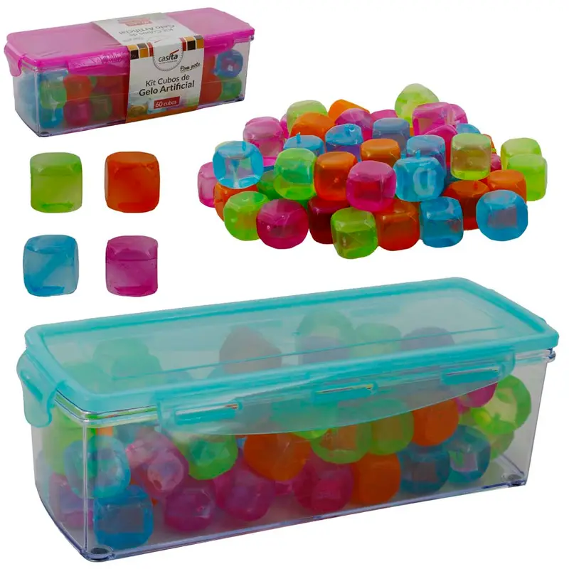 CUBO DE GELO ECOLOGICO COM 60 PECAS NO POTE DE PLASTICO COM TAMPA 1800ML 29X11X9CM