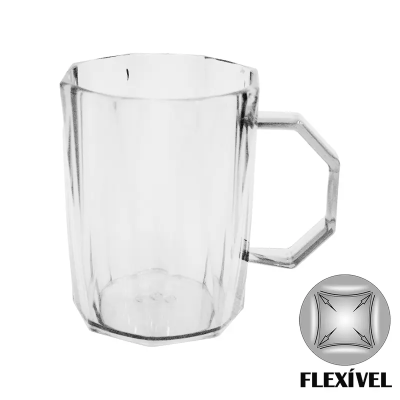 CANECA DE PLASTICO PET FLEXIVEL TRANSPARENTE COM ALCA 500ML