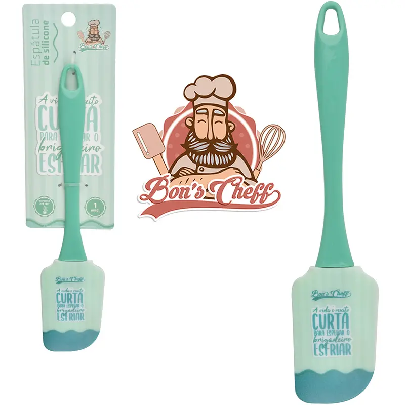 ESPATULA DE PAO DURO DE SILICONE VERDE CABO ACRILICO BONS CHEFF 24X5CM NA CARTELA