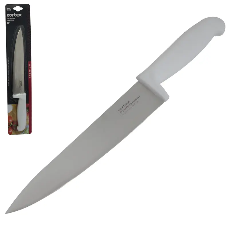 FACA DE COZINHA DE INOX 8'' CABO PLASTICO BRANCO PREMIUM